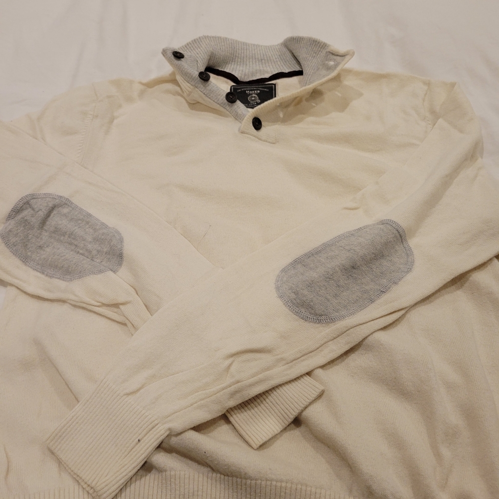 Mens Ivory Sweater Maker & Co medium elbow patch